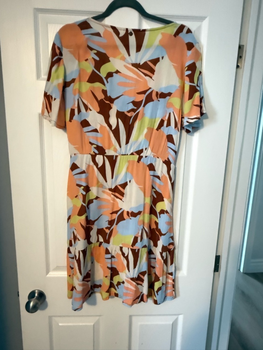 Roxy Multi-Color Floral Mini Dress in Peach, Blue, Brown, Cream